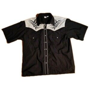 Y2K ANCHOR BLUE Mens XL Short Sleeve Western Cowboy Pearl Snap Button Down Shirt